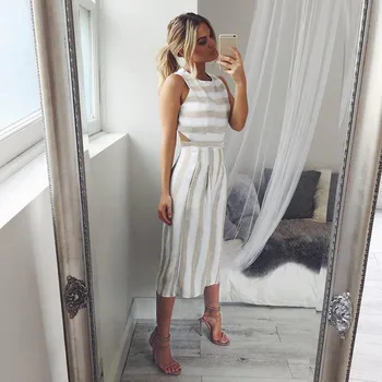 

European Wind Seven Part Wide Leg Pants 2017 Summer New Pattern Camisole Stripe Overall Pants