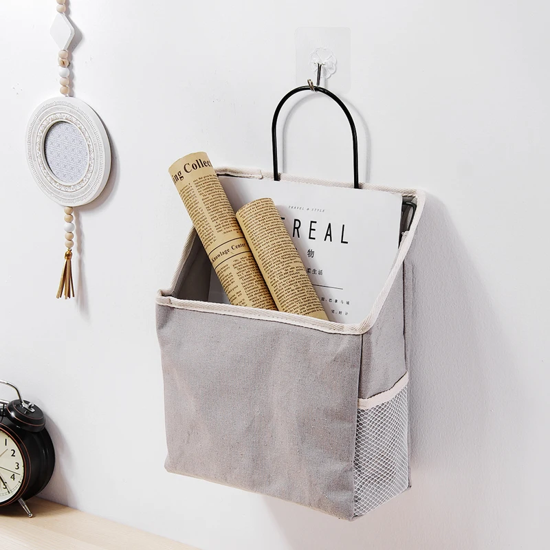  Grey White Bed Storage Pockets Canvas Bedside Wall Hanging Storage Magazine Organizer Holder for Of