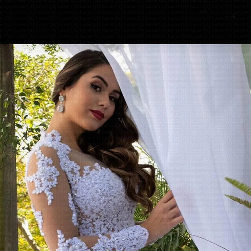 Appliques Vestidos New Amazing Train Wedding Dress Stunning Neck Vestido De Noiva Customized Wedding Bridal Gowns 4