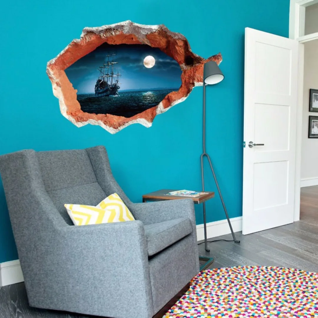 JX-LCLYL Removable 3D Ocean Seaview Vinyl Decal Broken Wall Sticker Art Mural Room Decor