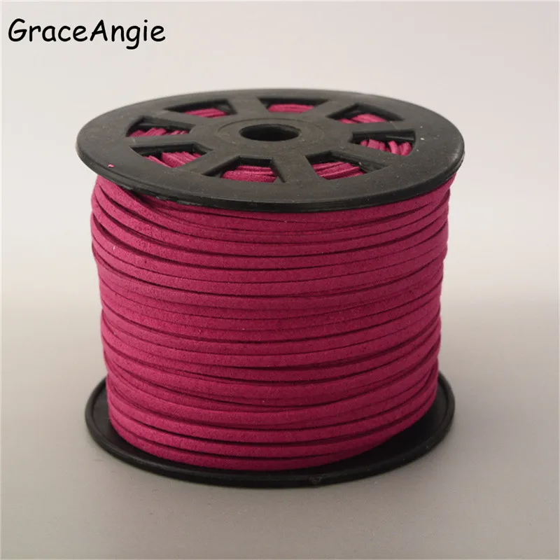 5Meter/Roll 2.6x1.5mm Flat Faux Suede Korean Velvet Leather Cord String Rope Lace Thread DIY Bracelet Necklace Jewelry Findings - Цвет: YW343PurpleRed