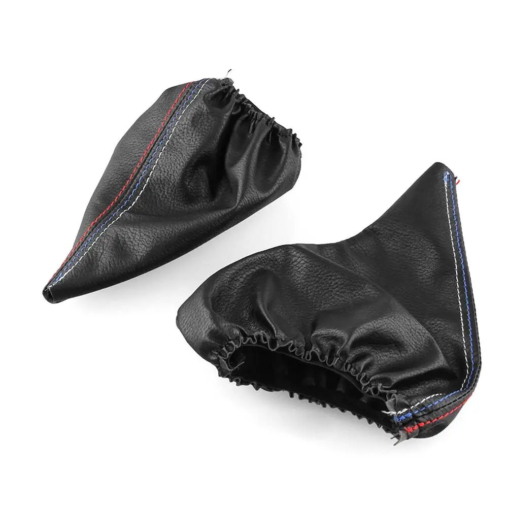 

2Pcs Car Handbrake Shift Boot Leather Cover Modification DIY Accessories High Quality Black Leather Gear Shift Knob Cover