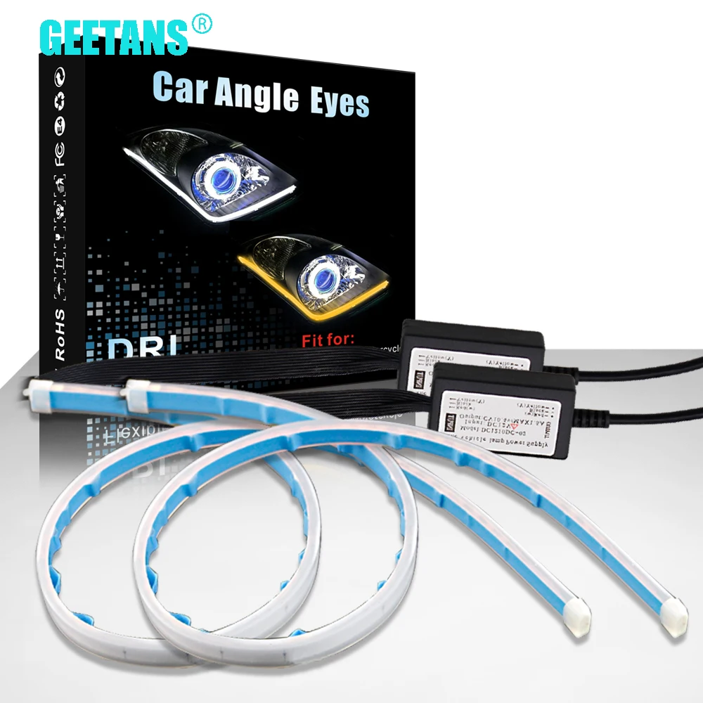 

GEETANS 60cm LED Daytime Running Light Turn Signal Light DRL Lamps For Cars White Turn Yellow Flowing Flexible Strip BE