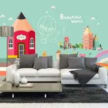 Custom wallpaper children's room cartoon pencil castle background wall painting - high-grade waterproof material Custom wallpaper children's room cartoon pencil castle background wall painting - high-grade waterproof material