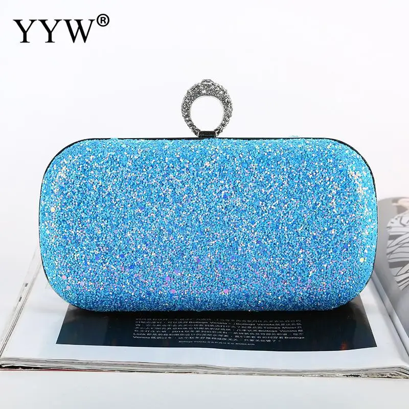 blue Расшитая блестками пальчиковая сумка с кольцом со стразами Женская сумочка для вечеринок модная сумка Desifner свадебные клатчи со стразами - Цвет: blue