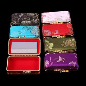 

Mirrored Silk Brocade Craft Box Travel Jewelry Case Empty Double Lipstick Storage Boxes Lip Balm Tubes Packaging Containers