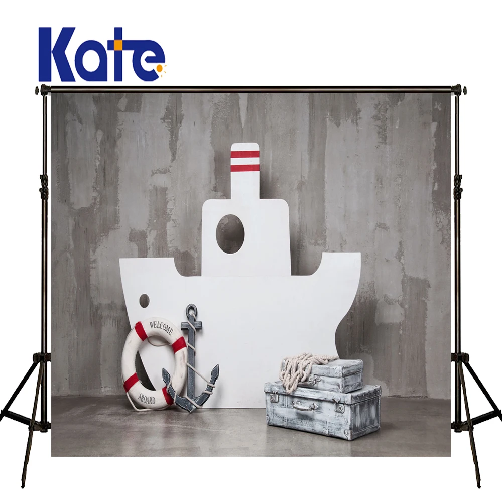 

KATE 5x7ft Mottled Cement Wall Background Lifebuoy Anchor Suitcase Newborn Photo Photo Props for Kids White Steamship Backdrop