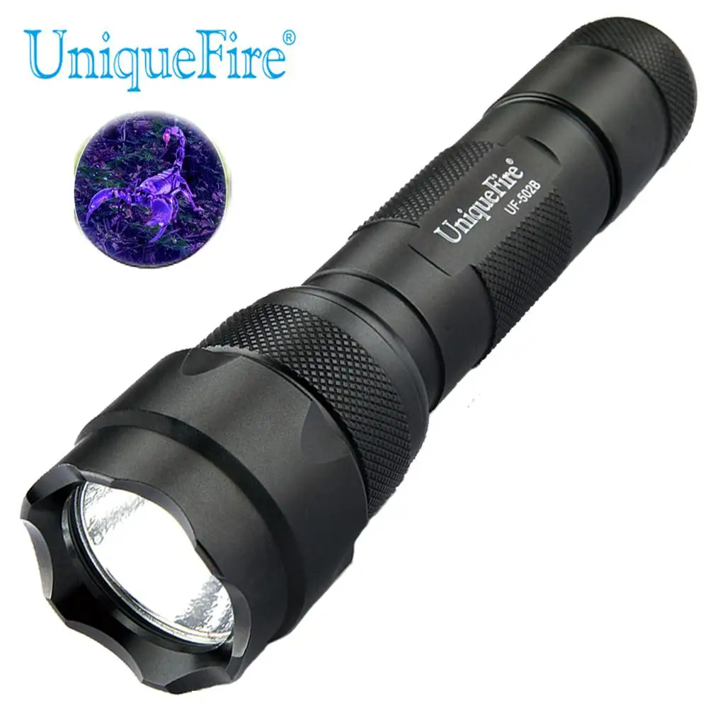 UniqueFire 502B УФ фонарик 1 Режим длина волны 365 370nm 3 Вт один файл ультрафиолетовых лучей