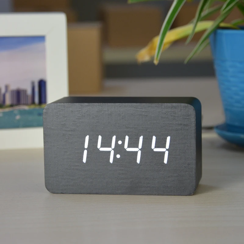 Cena FiBiSonic alarm drewniany zegary z termometrem, kontrola dźwięku drewniane zegary Led, cyfrowa tablica i zegar