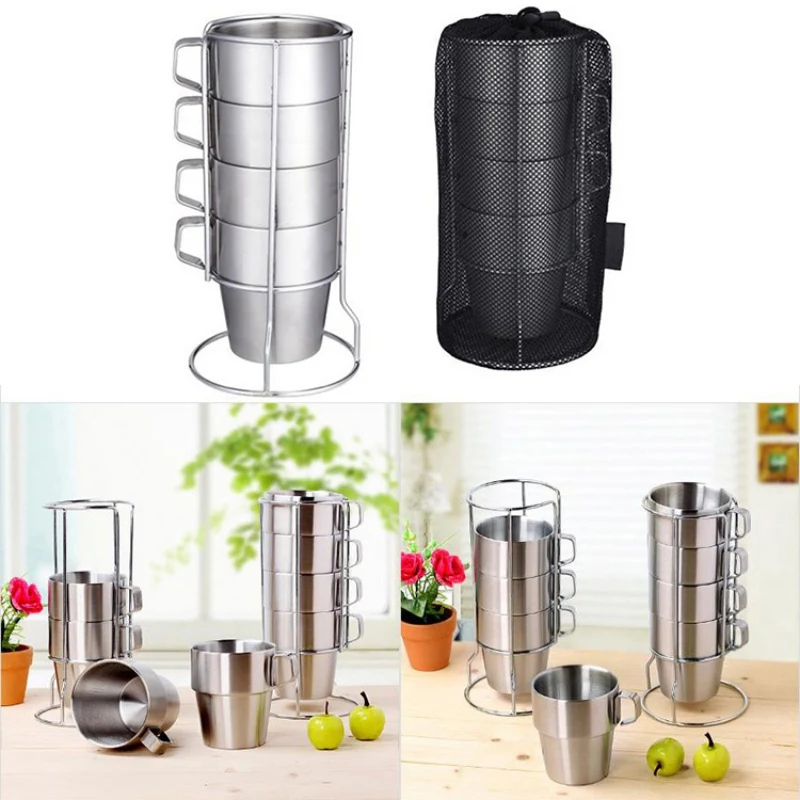 

6pcs/set Stainless Steel Insulated Coffee Mug Set Double Wall Vacuum Camping Cup For Beer Juice Wine Tea Coffee Water With Cup H