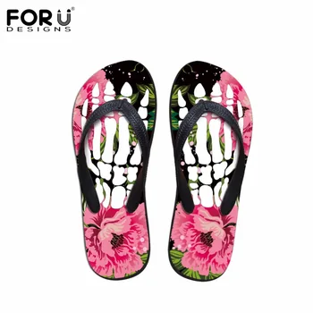 

FORUDESIGNS New Summer Women House Slippers Floral Design Flats Ladies Non-slip Flip Flops 3D Bone Casual Beach Sandals Female