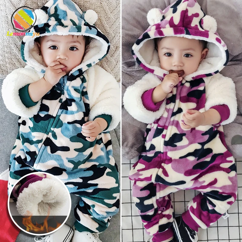 

Lemonmiyu Baby Boys Girls Newborn Rompers Winter Cotton Warm Toddler Cartoon Overalls Hooded Plush Thick Kids Cotton Jumpsuits