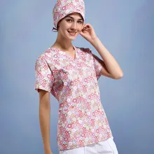 Принт Женская медицинская Униформа с короткими рукавами Скраб Униформа стоматологическая клиника Печать Топ и белые брюки комплект одежды животных клиника униформа