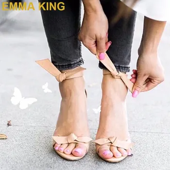 

Fashion Stiletto Heel Summer Sandals Black/White/Nude PU Leather Women High Heels Shoes Lace up Ladies Sandals Plus Size 35-43