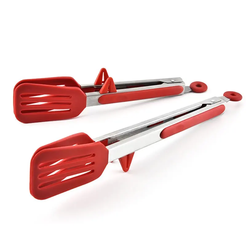 Food Tongs with Stand Stainless Steel BBQ Tongs Non Stick Cake Bread