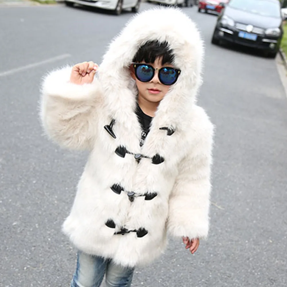 Fall winter hooded kids boys faux fur jacket coat ,children warm