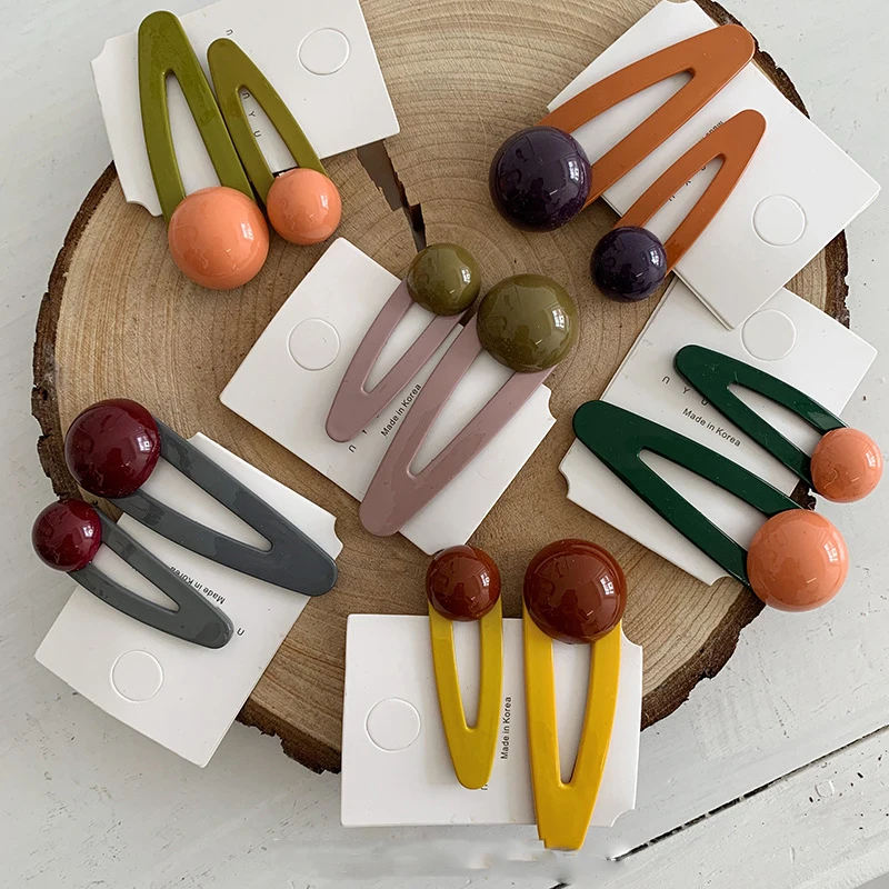 

2pcs Metal Alloy Hair BB Clips Lovely Candy Color Mini Ball Hairpins Sweet Snap Barrettes Hair Accessories for Women Girls
