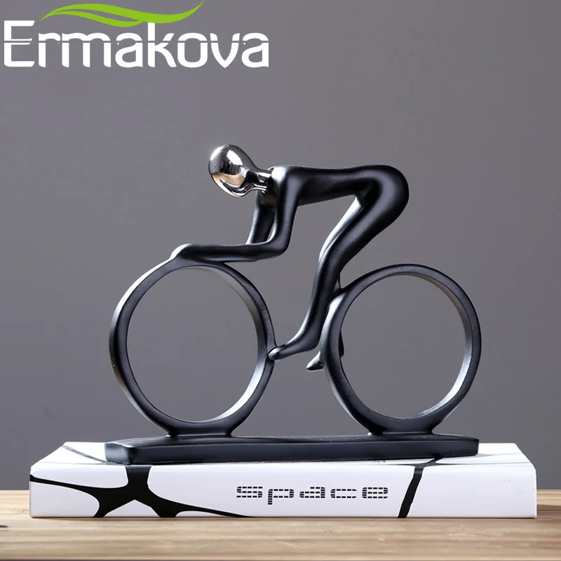 Billige ERMAKOVA Moderne Harz Kunst Abstrakte Bike Bicycler Reiter Statue Sportler Racer Fahrrad Figurine Büro Wohnzimmer Dekoration