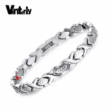 Vinterly магнитный браслет в виде листа для женщин, звено цепи, крест, энергия здоровья, германий, браслеты из нержавеющей стали, браслеты, подарок для женщин