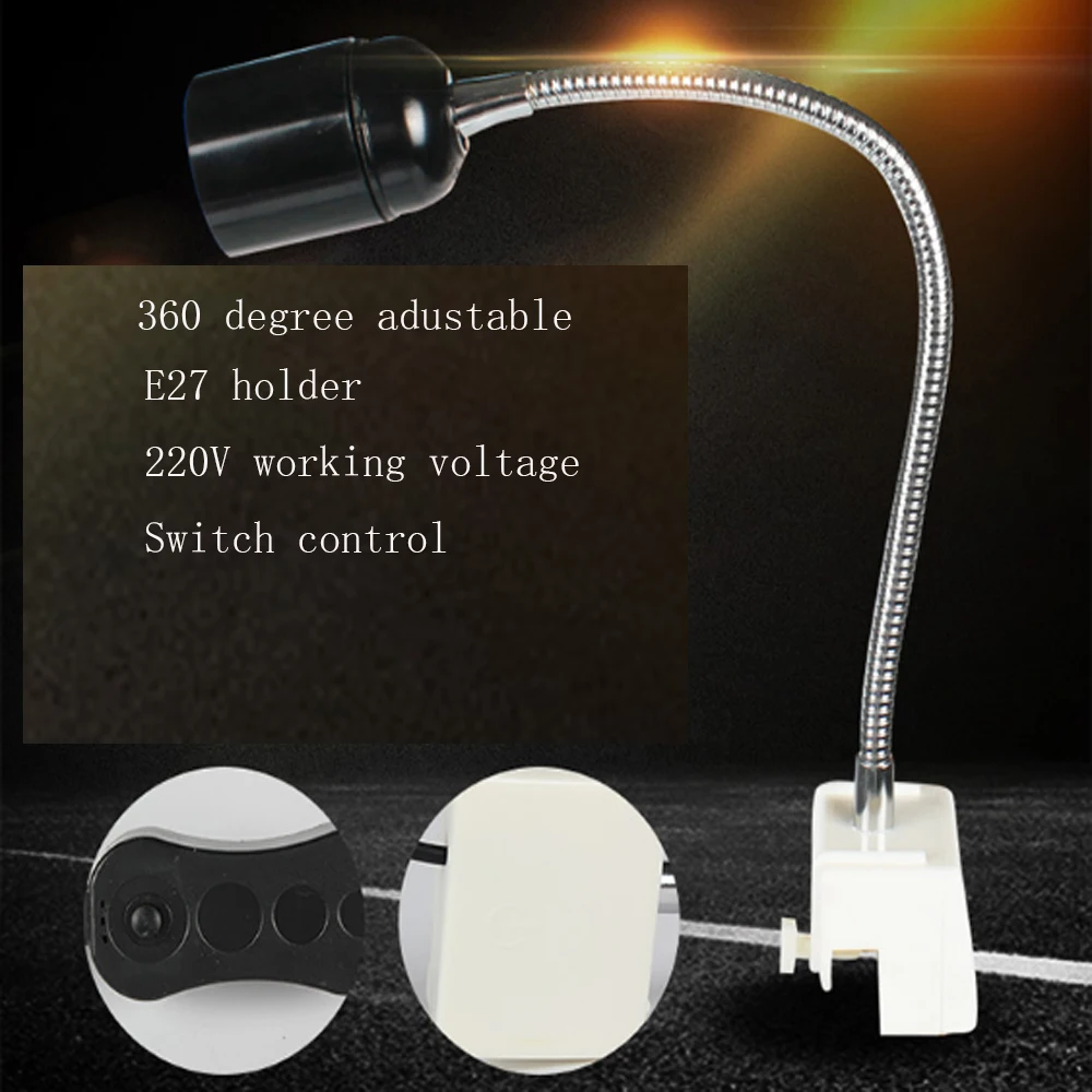 

Adjust LED Aquarium Light Holder Gooseneck Clamp Clip On Light ON/OFF Button, 220V E27 Lamp Bracket Bulb Stand for tortoise Lamp