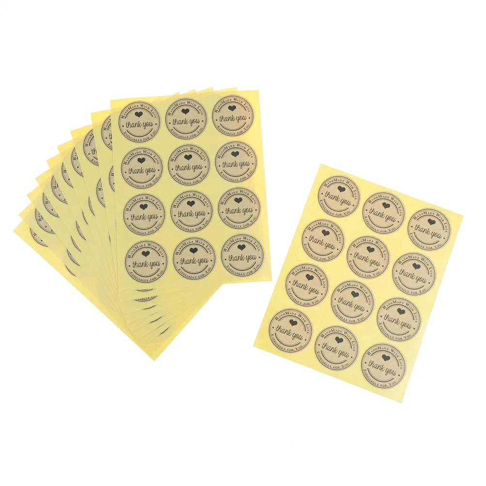 

120pcs/10 Sheet Thank You Decals for Packaging Gift Candy Thanks Giving Day Heart Thank You Sticker Labels Kraft Paper