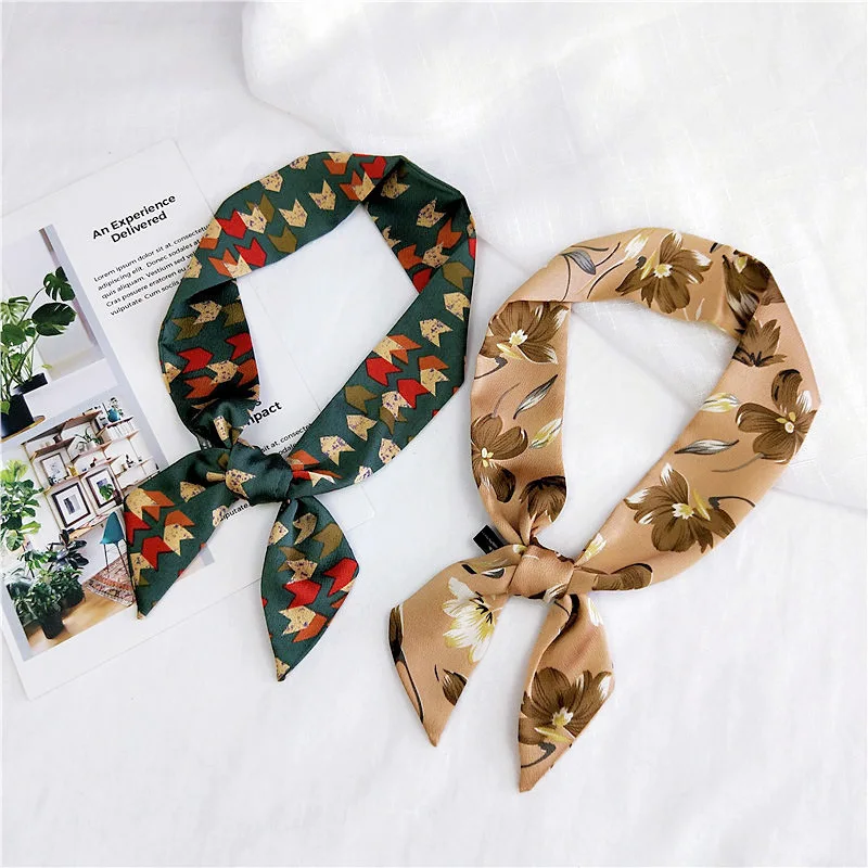 

Geometric Dot Print Silk Scarf Women Small Head Hair Tie Handle Bag Ribbon Long Skinny Scarves Female Neckerchief Wraps 5*90cm