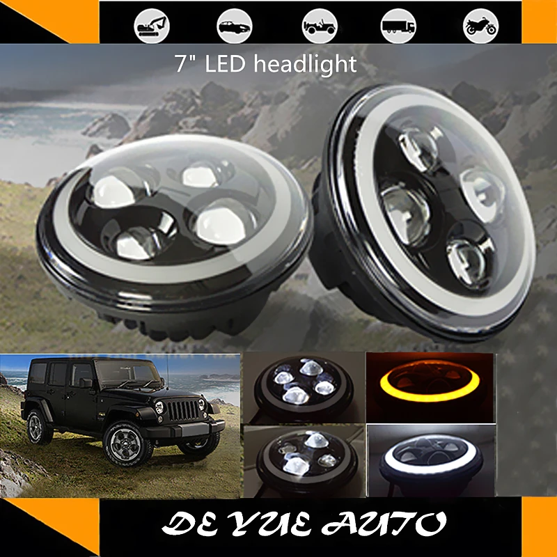 for SUZUKI jimmy 7 inch LED headlamp white and yellow halo with turn