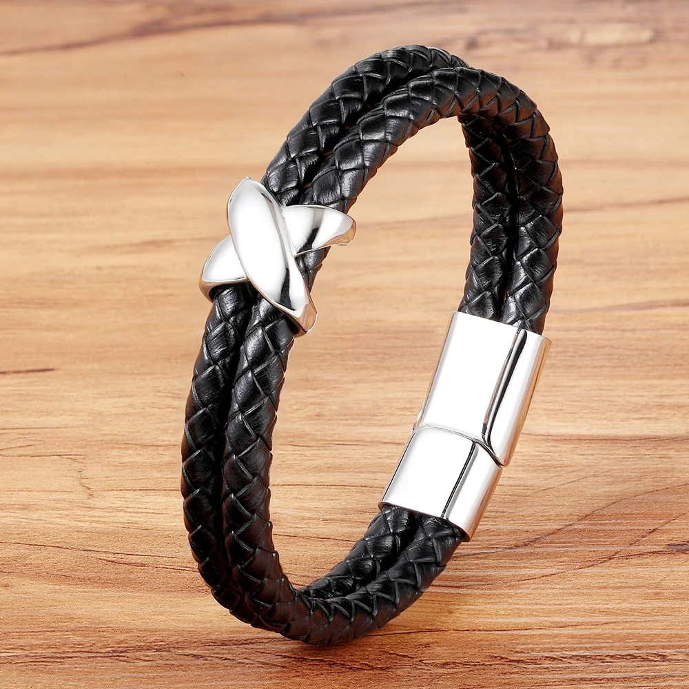

TYO Adjustable Double Layer Genuine Leather Bracelets "X" Special Pattern Bangle For Boyfriend Birthday Gift Big Discount