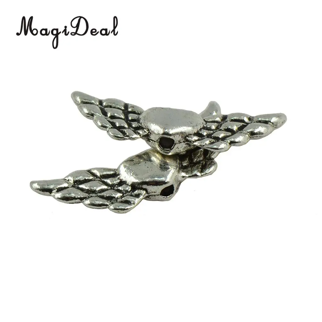 MagiDeal 50 Pieces Tibetan Silver Angel Wing Heart Spacer Beads Jewelry DIY Making Jewelry Pendant Accessories Vintage Tibetan 