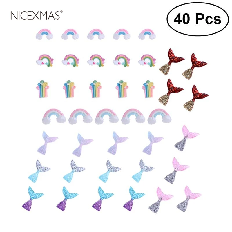 

40pcs Resin Charms Rainbows Tree Craft Toys Flatback Slime Charms DIY Accessory Ornaments for Mobile Phones Scrapbooking