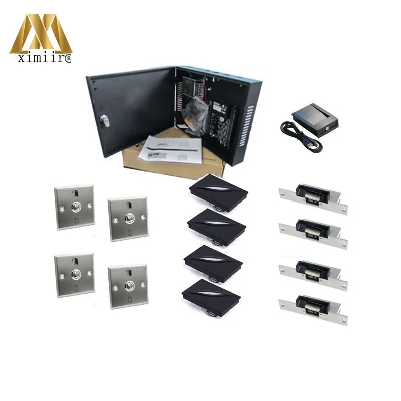 

TCP/IP controller C3-400 access control board with power supply box 125KHZ RFID card reader switch strike lock card register