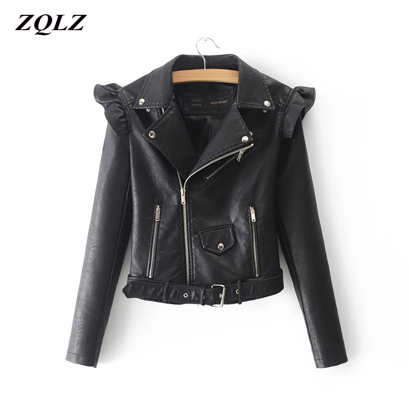 

ZQLZ Spring Autumn Moto & Biker Pu Pink Leather Jacket Female Turn-down Collar Zipper Bomber Motorcycle Jacket Women Coat