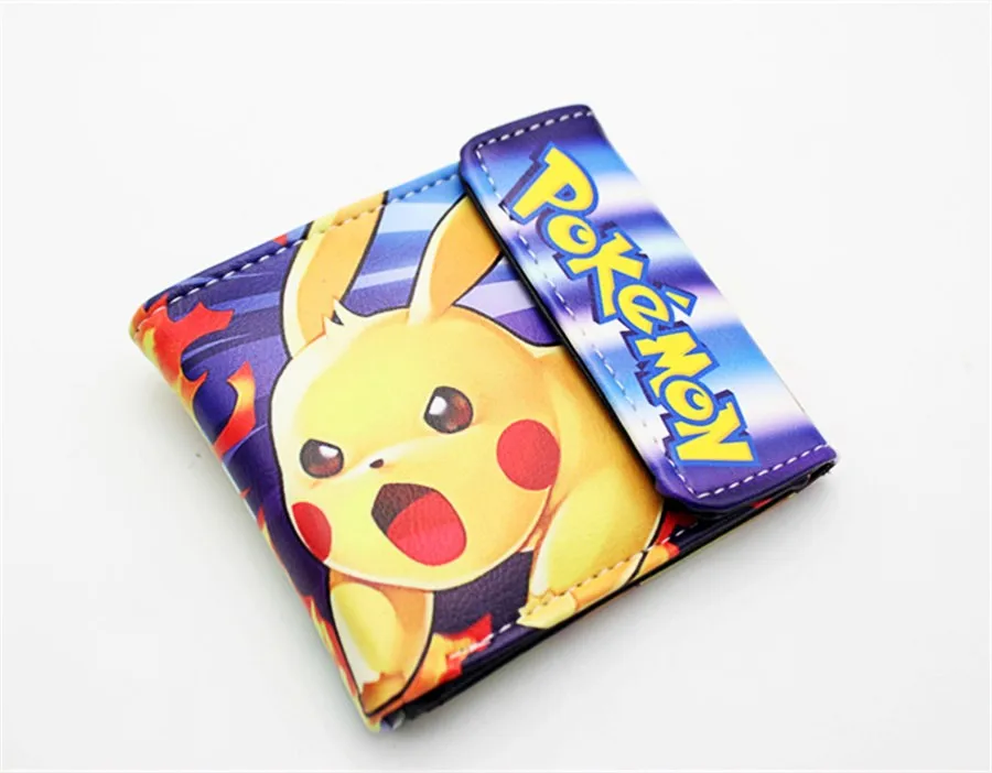 Короткий кошелек из искусственной кожи Pokemon Pikachu, двойной держатель для карт с фото, кошелек из кожи для мальчиков и девочек, мужские кошельки на кнопке с 3D-принтом - Цвет: D