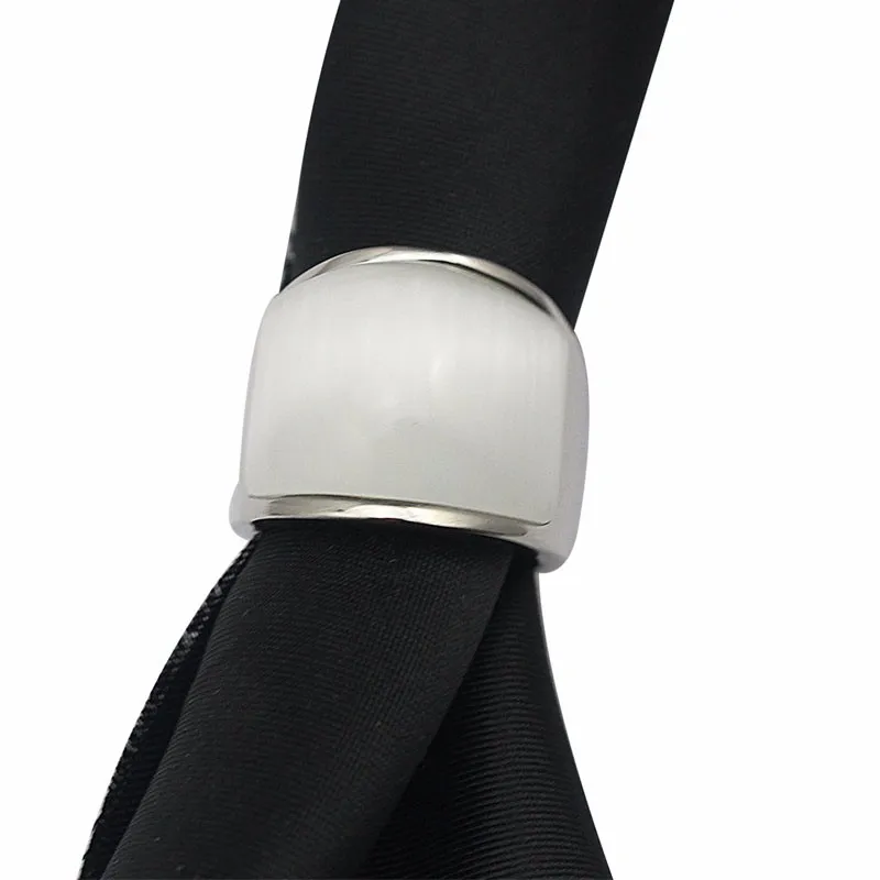 Кольцо с белым опалом Ювелирные изделия из нержавеющей стали широкий серебряный цвет для женщин и мужчин обручальное кольцо размер 7 6 10 8 9