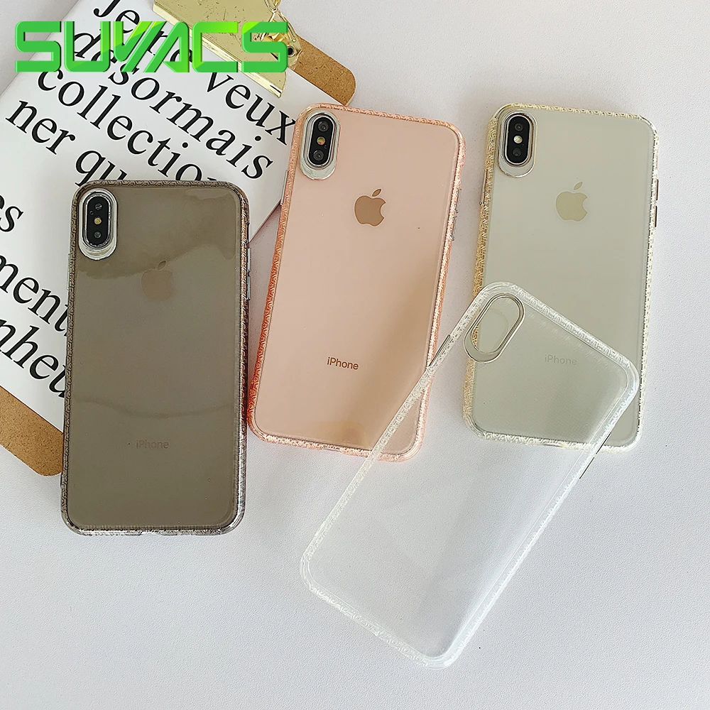 

SUYACS Camera Protection Transparent Case For iPhone XS MAX XR X 6 6S 7 8 Plus Soft TPU Plating Non-slip Edge Phone Cases Bag