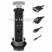 Vertical Tabletop Power Data Center Pulling 2 US Plugs RJ45 Ports HDMI VGA with 110-220V/50HZ Input for Surge Protectors Charger