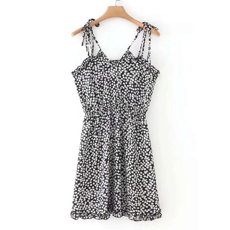 Women's Clothing Dress 2019 Small Floral Print Halter Strap V-Neck Dress Ms Summer Street Sexy Slim Fit Temperament Clothing