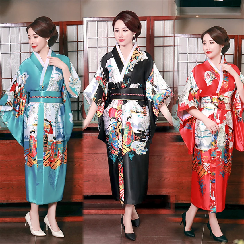 

Woman Kimono Yukata Japanese Traditional Style Printed Nightgown Elegant Vintage Plus Size Pajamas Dress Photography Party Wear