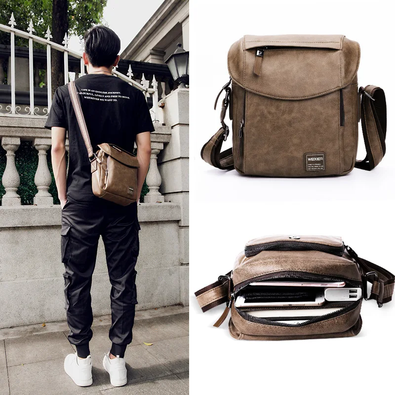 

WEIXIER 2019 New men's shoulder bag business PU leather men handbags retro bag high-capacity handbag men's shoulder travel bags