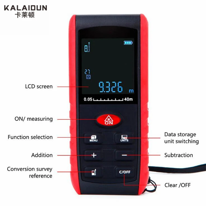 

KALAIDUN Distance Laser Meter 40M 60M 80M 100M Measure Handheld Laser Rangefinder for Angle Distance Area Volume Measurement