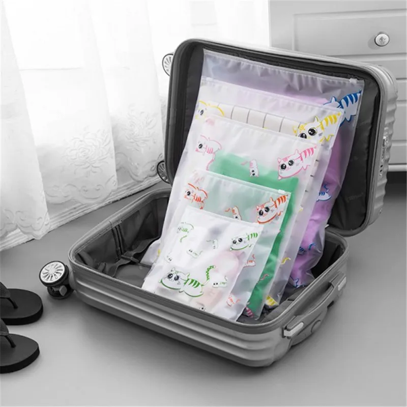 النساء للماء شفافة التجميل حقائب أدوات الزينة الاستحمام المنظم حقيبة التخزين جديد الكرتون القط PVC السفر المكياج كيس مزموم