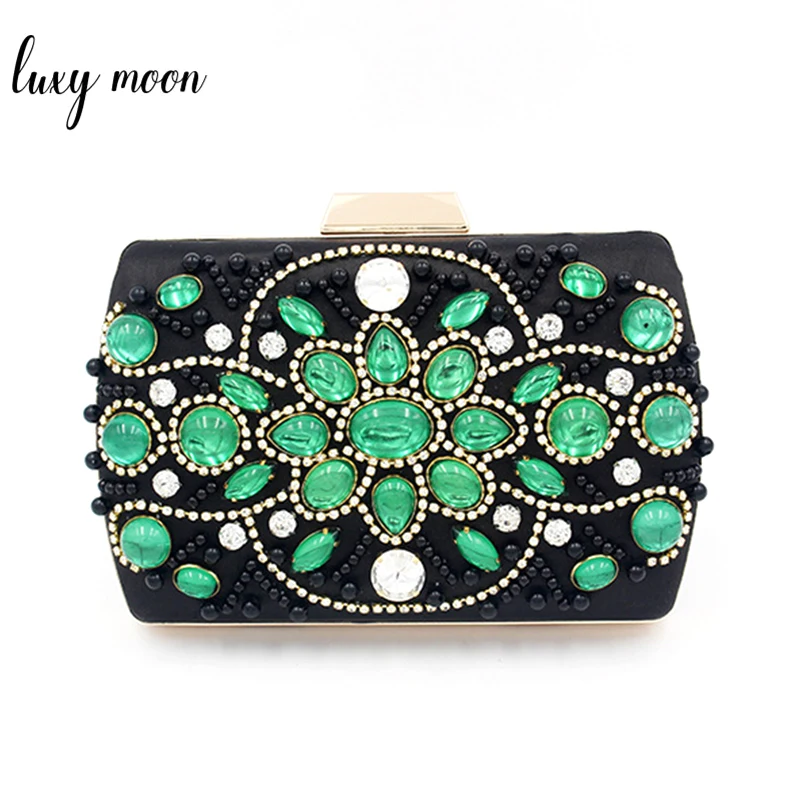 

Green Crystal diamond Evening bag full dress Wedding clutch bags purse Female Handbag Bridal Metal Clutch Bag shoulder bags