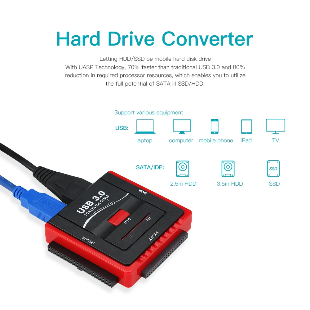

USB 3.0 To SATA/IDE Adapter Hard Drive Converter for Universal 2.5/3.5 HDD/SSD Hard Drive Disk With Power Supply