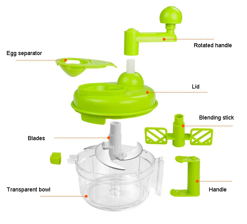 Многофункциональный кухонный ручной Овощной измельчитель большой емкости для орехов, лука, ручной измельчитель для еды, мясорубка, блендер для яичных соусов