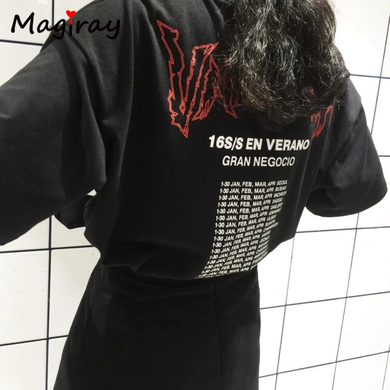 Magiray Ulzzang diablo Rosa Camiseta mujer T camisa Camiseta femenina de verano Harajuku carta larga gran Plus TAMAÑO DE C102