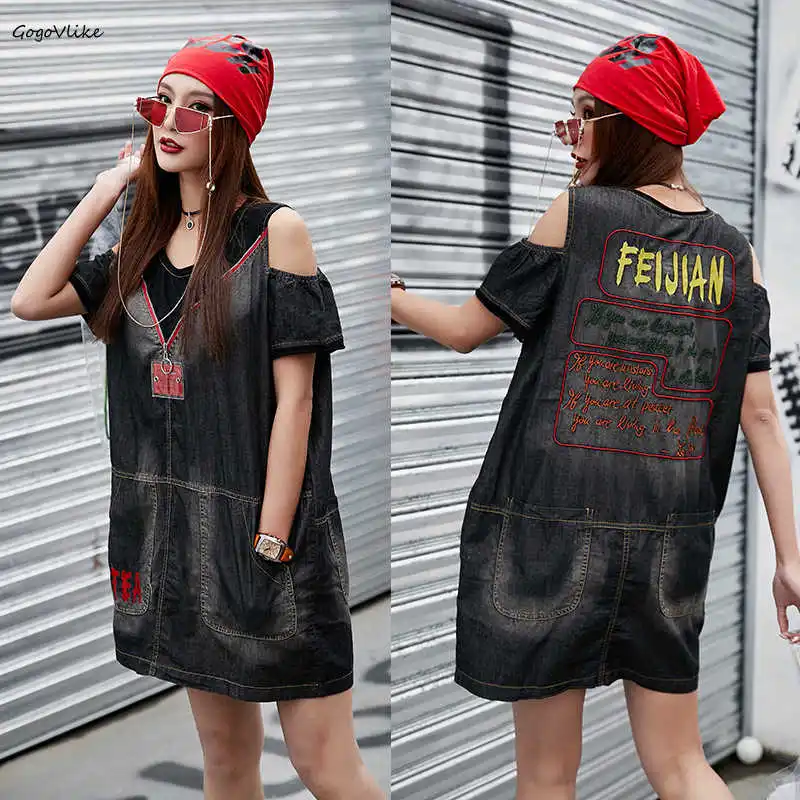 Punk Rock Jean shirt dress Open Shoulder Above Knee women dresses Short Sleeve 2019 New Women Denim Clothing summer LT924S50 Punk Rock Jean shirt dress Open Shoulder Above Knee women dresses Short Sleeve 2019 New Women Denim Clothing summer LT924S50