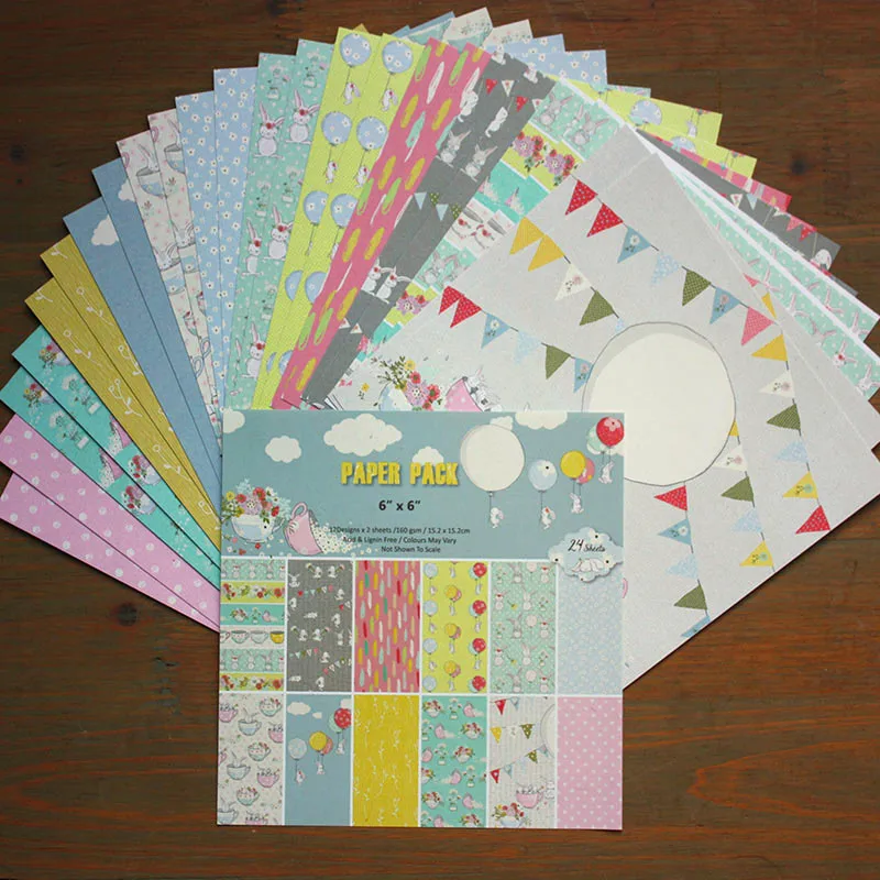 

Card Making Scrapbook Paper Craft Fashion 24 Sheets Lovely Rabbit Single-Side Scrapbooking Pads Paper Origami Art Background DIY