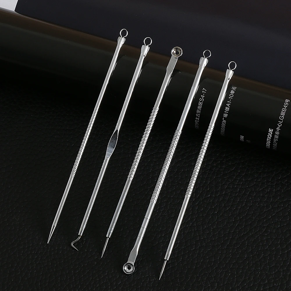 

5Pcs/Set Stainless Steel Blemish White headband Blackhead Come done Acne Extractor Remover Tool Needles Pimple Makeup Tools