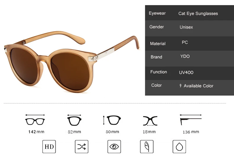 YDO Cat Eye Sunglasses Women 2018 Fashion Shades Luxruy Brand Designer Champagne Color Frame Cateye Sun Glasses Eyewear UV400 (2)