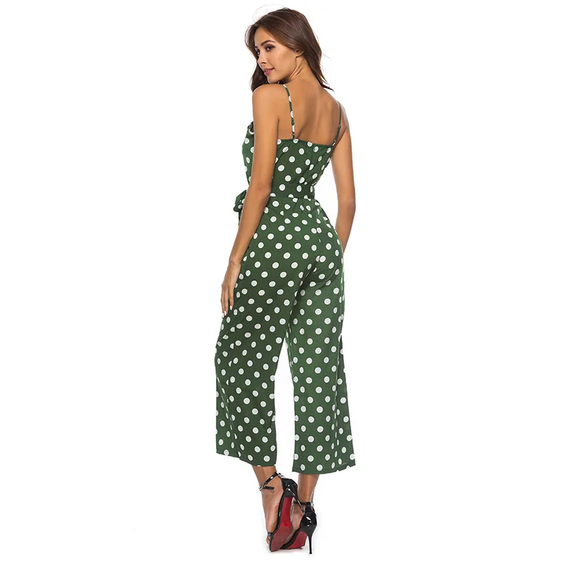 GOPLUS Spring Sashes Bow Polka Dot Vintage Jumpsuit Women Strap High Waist Sleeveless Jumpsuit Lady Wide Leg Jumpsuit Plus Size